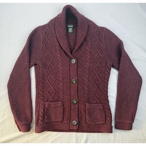 Cozy Cabin Cardigan Eddie Bauer Medium Burgundy Chunky Knit